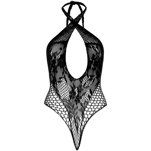 Leg Avenue – Lace and net halter teddy Black - Desireshop.nl