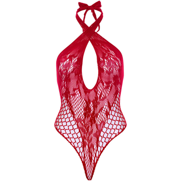 Leg Avenue – Lace and net halter teddy Red - Desireshop.nl