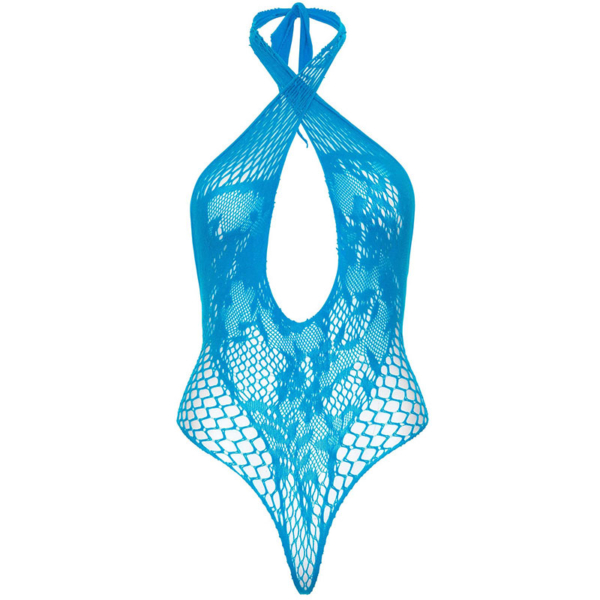 Leg Avenue – Lace and net halter teddy Turquoise - Desireshop.nl