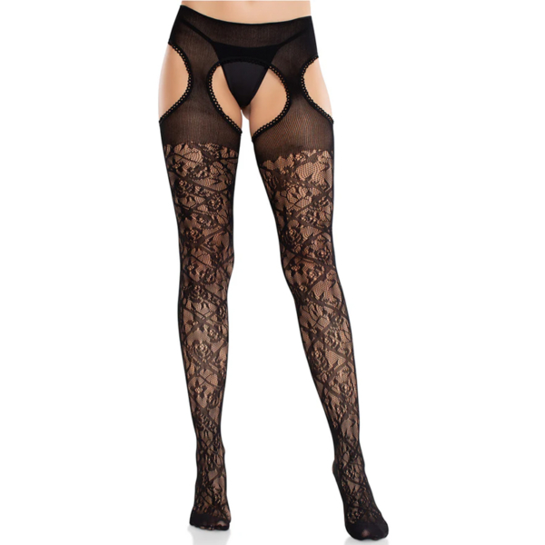 Leg Avenue – Cross Hatch Floral Lace Jarretelkousen - Desireshop.nl