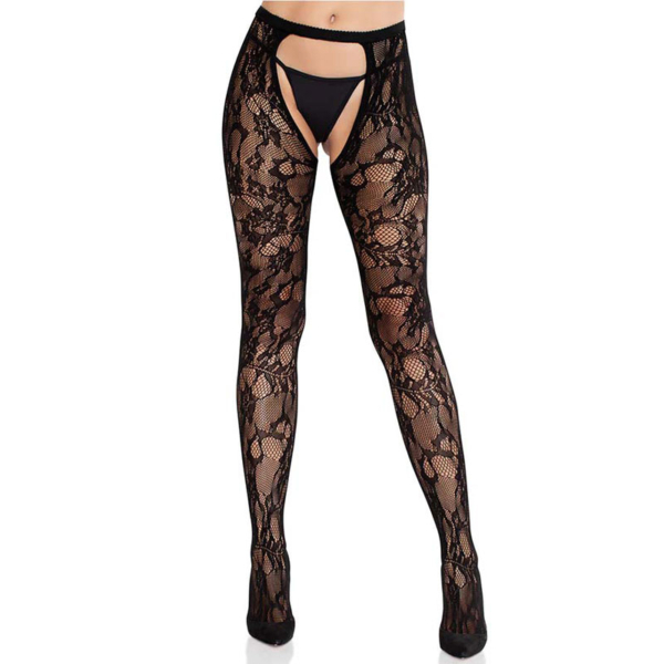 Rose Lace Crotchless Tights with Open Back - Desireshop.nl