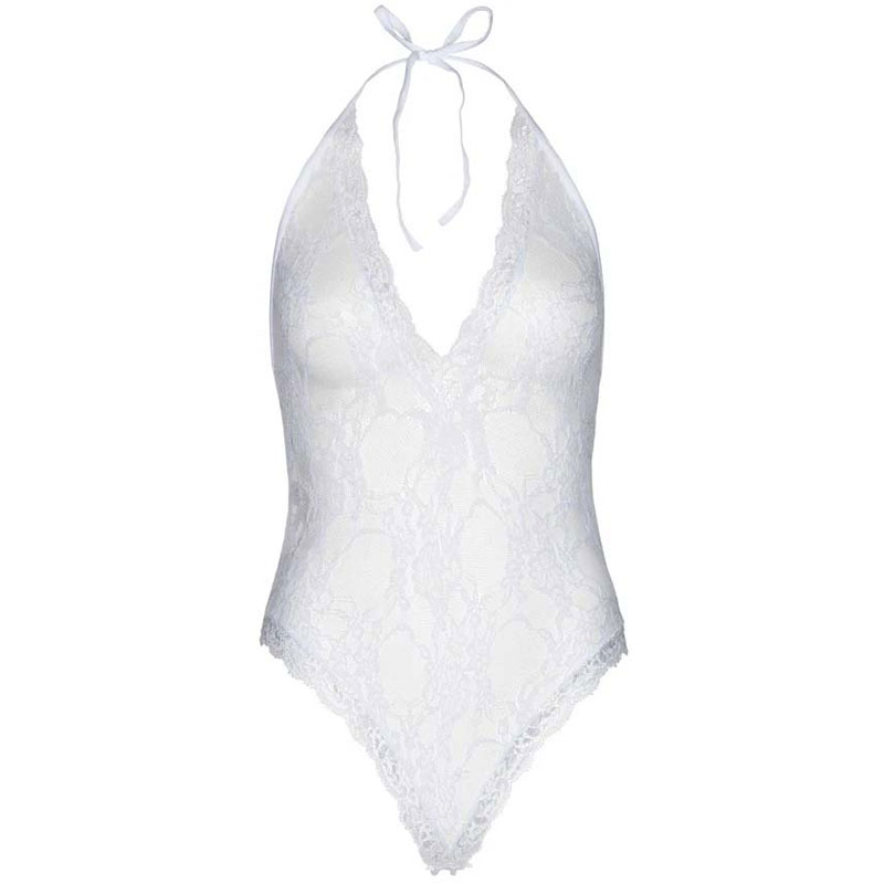 Leg Avenue – Floral Lace Deep-V Teddy and Stockings - Desireshop.nl