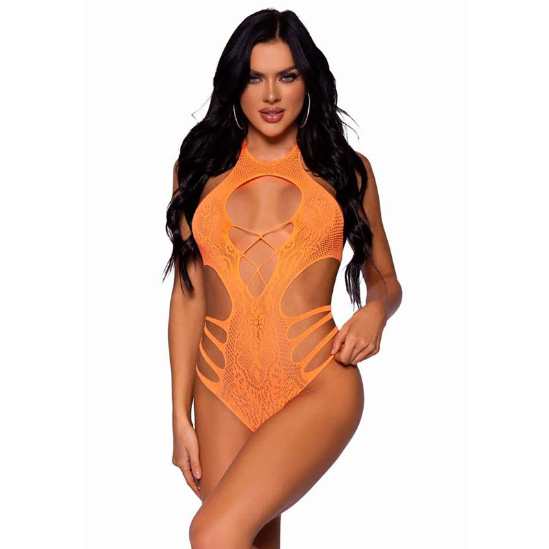 Leg Avenue – Seamless Lace Cut Out Strappy Bodysuit - Desireshop.nl